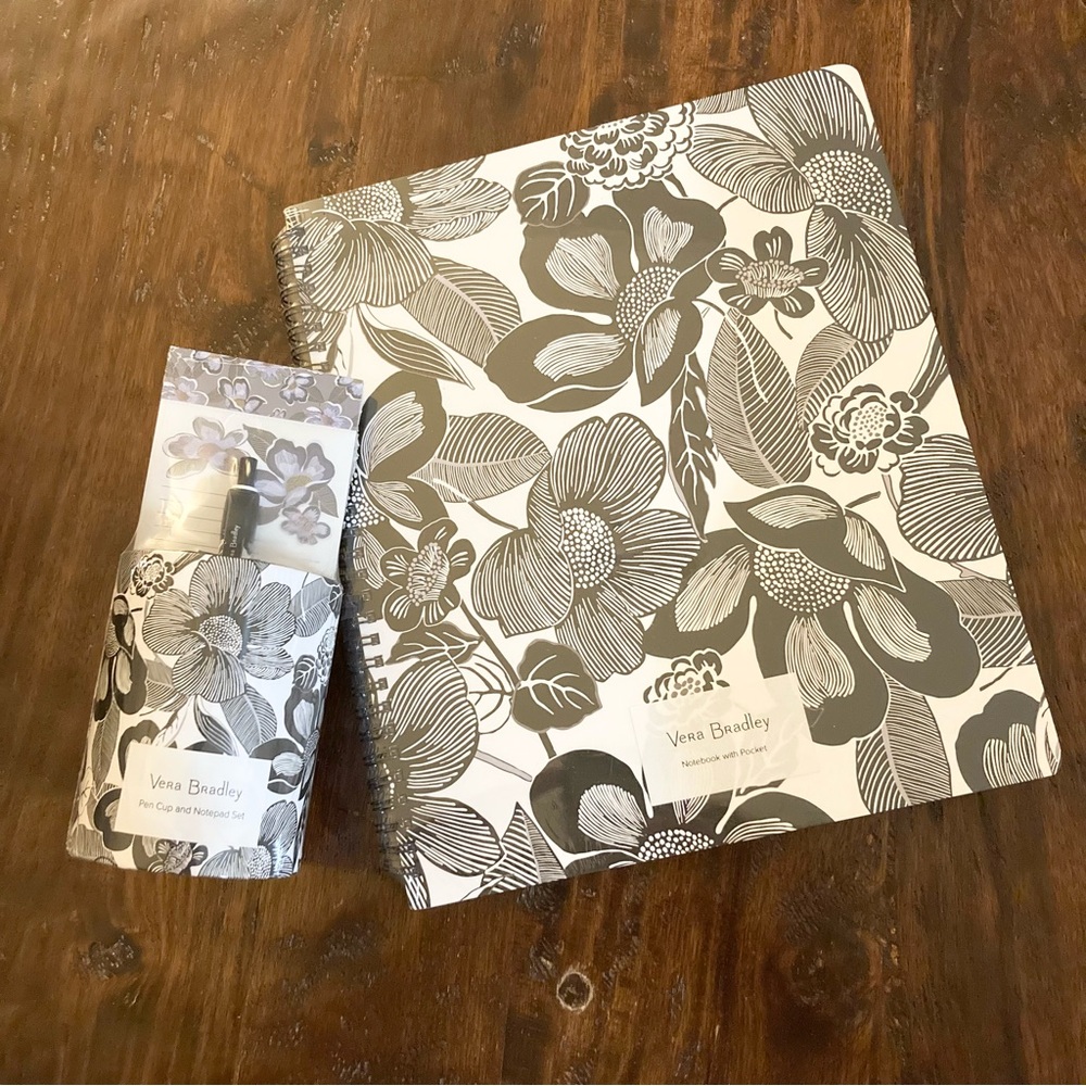 NEW Vera Bradley Floral Spiral Notebook & Pen Set - Black & White NWT
